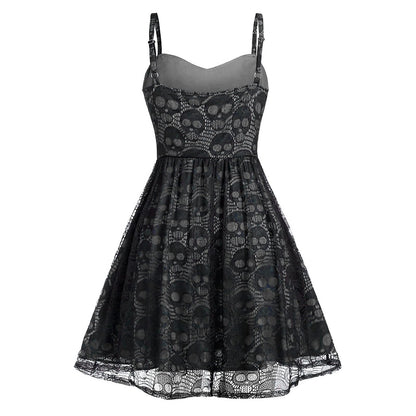 Funki Findz | Dresses | Women's Gothic Skull Lace Mini Dress