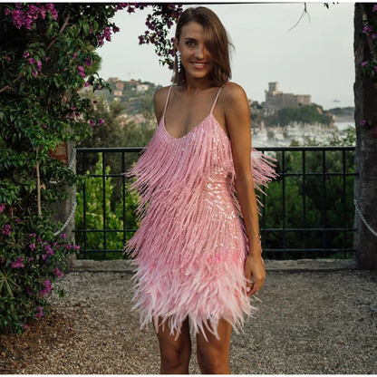 Funki Findz | Dresses | Women's Sequin Feather Fringe Dress