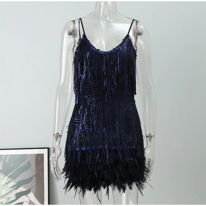 Funki Findz | Dresses | Women's Sequin Feather Fringe Dress