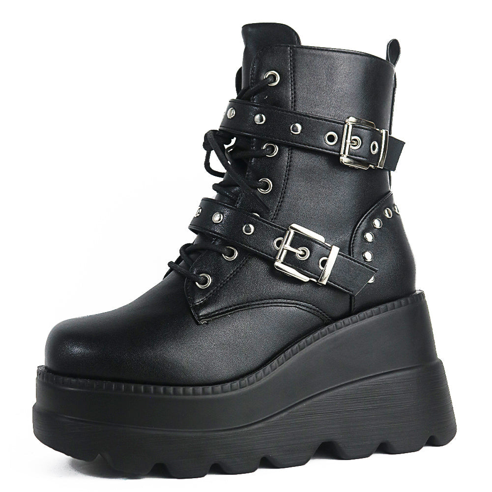 Funki Findz | Boots | Women's Punk Platform Ankle Wedge Boots