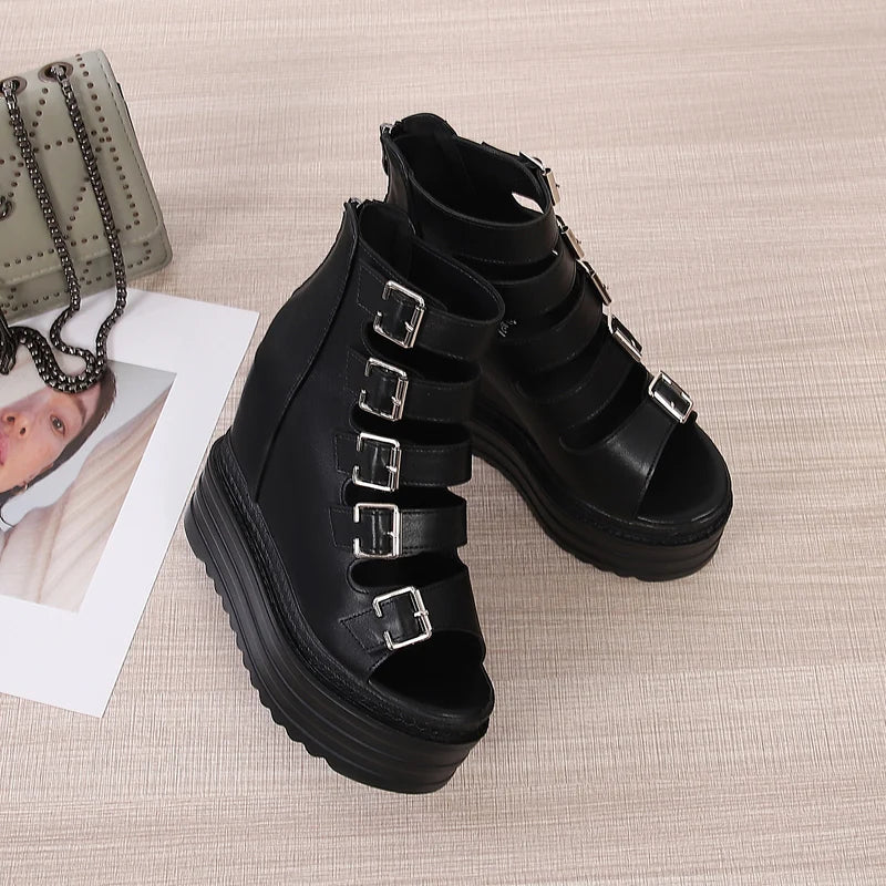 Funki Findz | Shoes | Women's Goth Buckle Strap Wedge Sandal