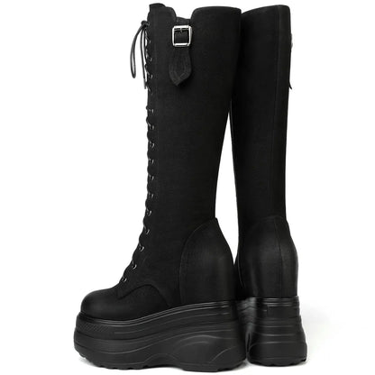 Funki Findz | Boots | Women's Leather Platform Lace Up Wedges