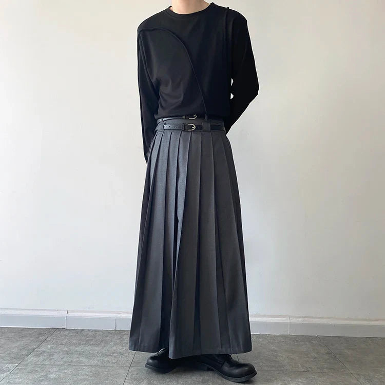Funki Findz | Skirts | Men's Japanese High Waist Long Pleat Skirt