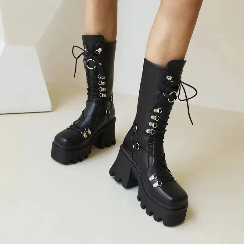 Funki Findz | Boots | Women's Mid-Calf Platform Buckle Boots
