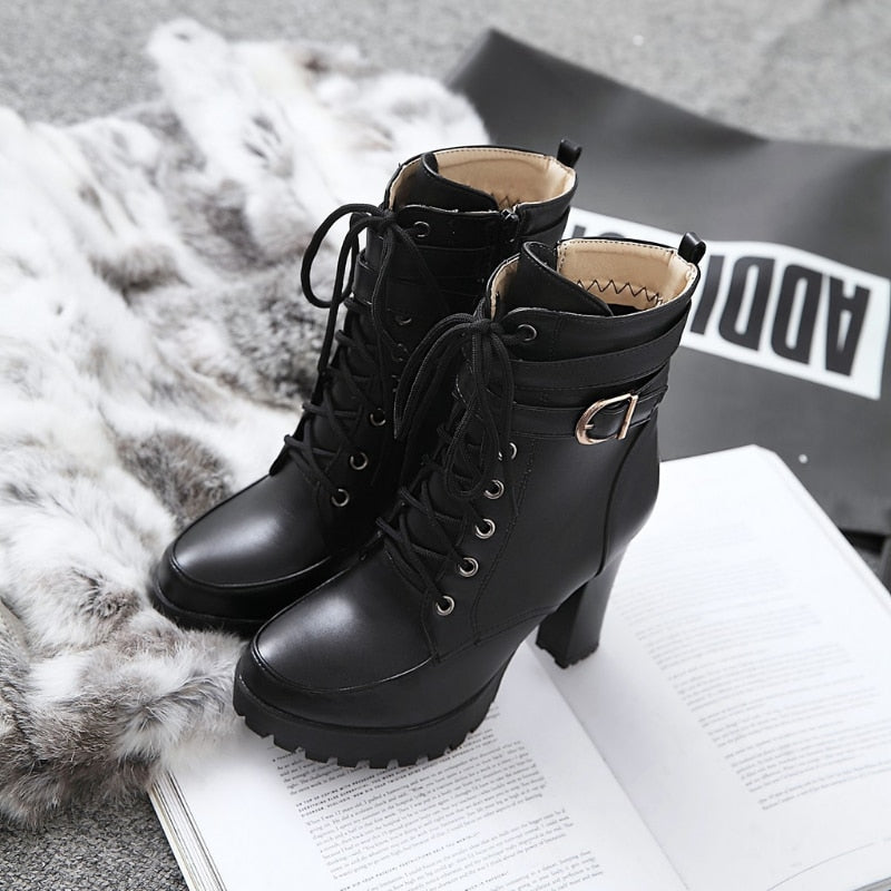 Funki Findz | Boots | Women's Block Heel Buckle Strap Ankle Boots