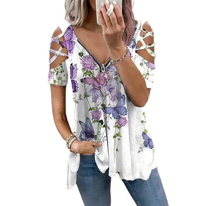 Funki Findz | Shirts | Women's Cross Strap Short Sleeve Zip Shirt