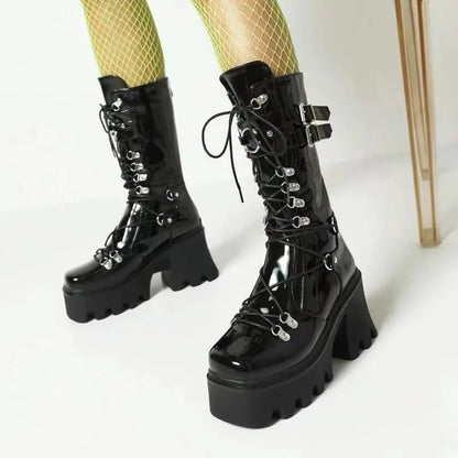 Funki Findz | Boots | Women's Mid-Calf Platform Buckle Boots