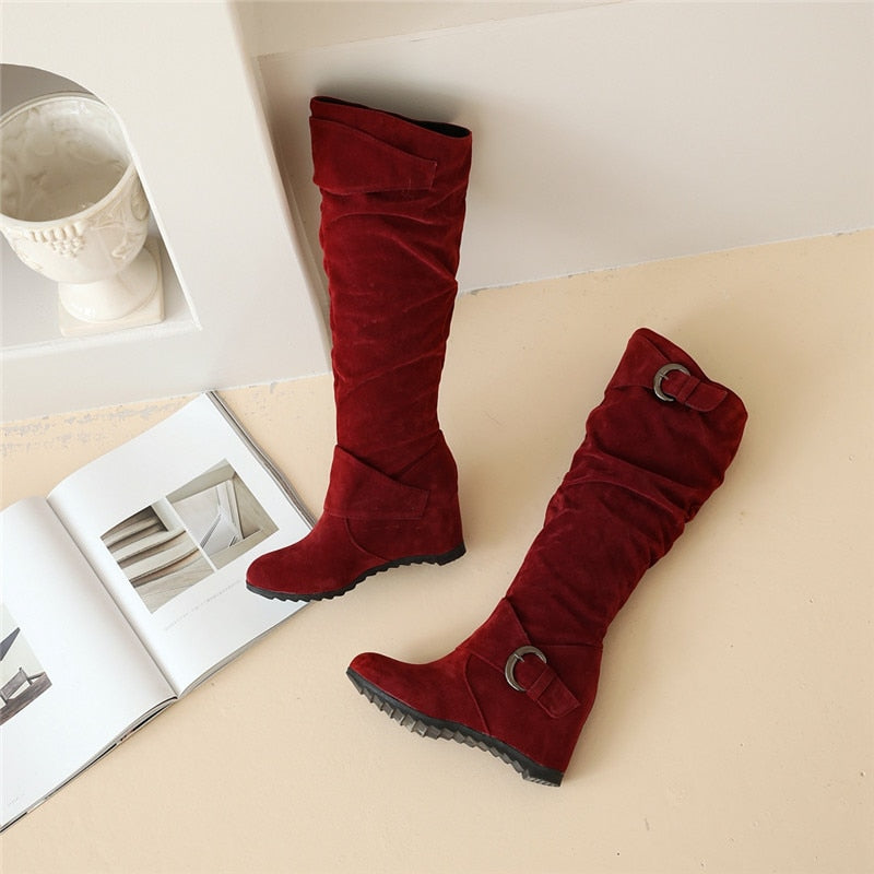 Funki Findz | Boots | Women's Mid-Calf Suede Wedge Boot