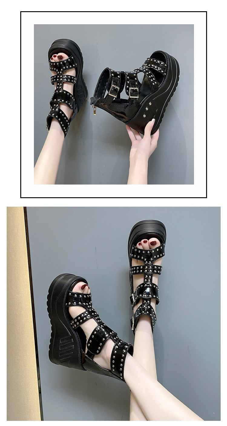 Funki Findz | Shoes | Women's Riveted Platform Wedge Sandals