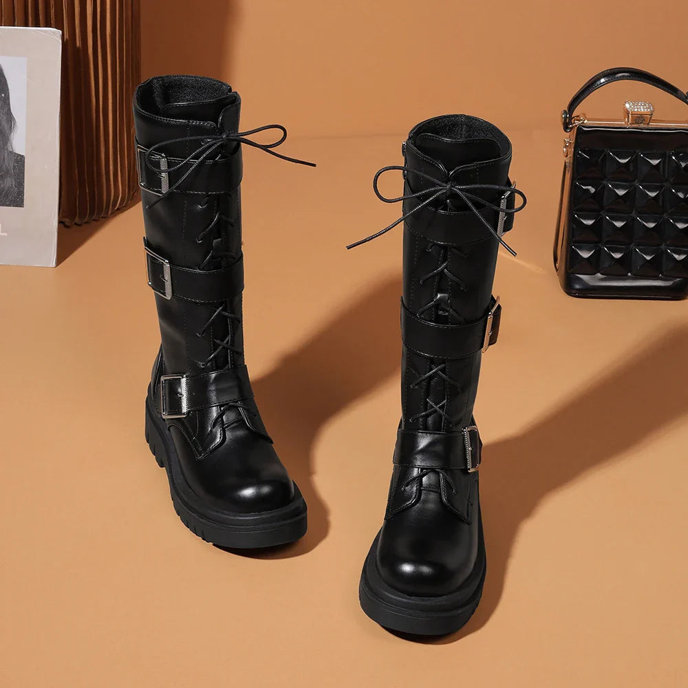 Funki Findz | Boots | Women's Punk Buckle Strap Wedge Boots