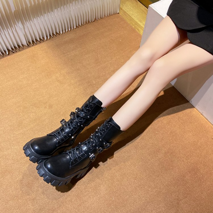 Funki Findz | Boots | Women's Mid-Calf Lace-Up Motorcycle Boot