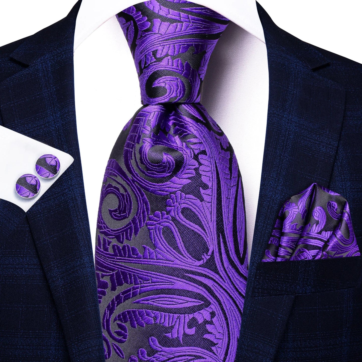 Funki Findz | Neckties | Men's Purple Silk Wedding 3Pcs Tie Set