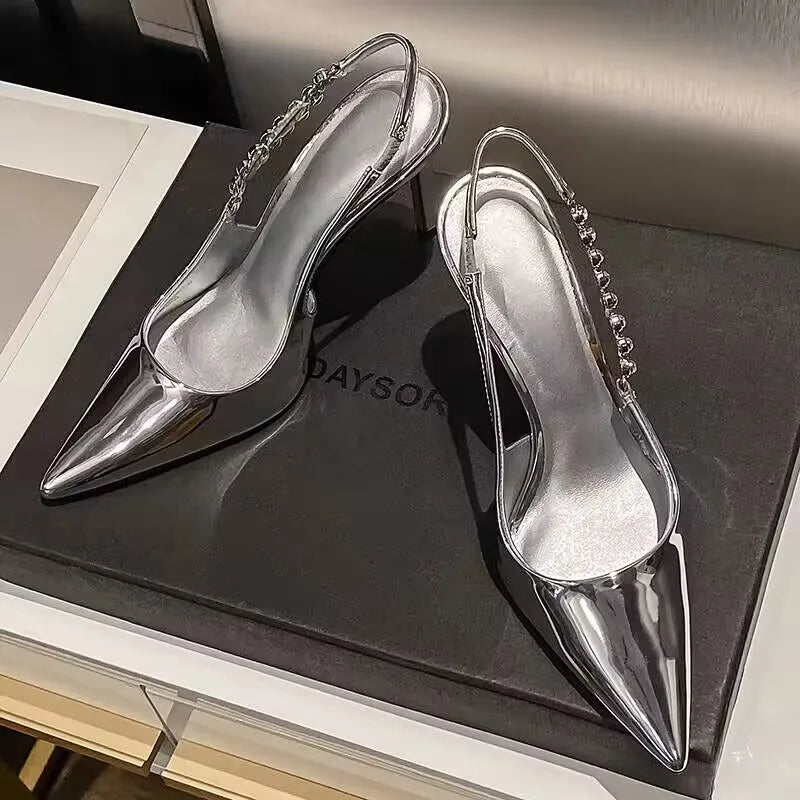 Funki Findz | Shoes | Women's Shiny Metallic Stiletto Slingbacks
