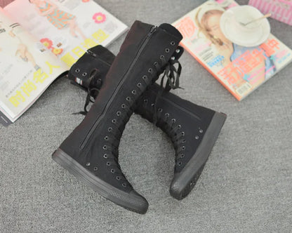 Funki Findz | Boots | Women's Canvas Knee High Lace Up Boots