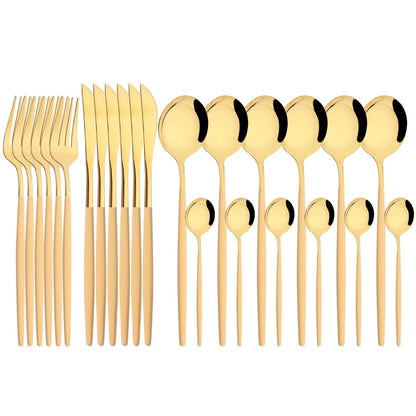 Funki Findz | Cutlery Sets | Gold Stainless Steel Mirror Polish 24 Set