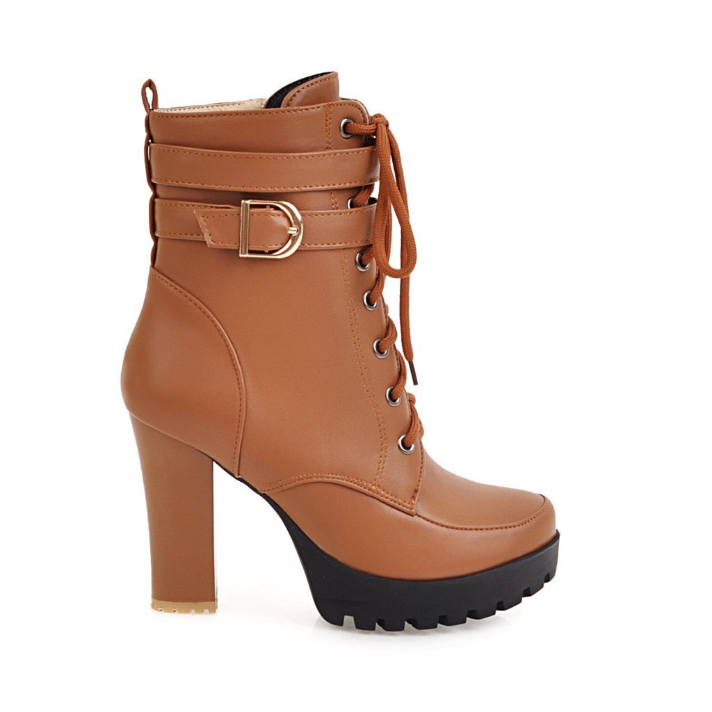 Funki Findz | Boots | Women's Block Heel Buckle Strap Ankle Boots