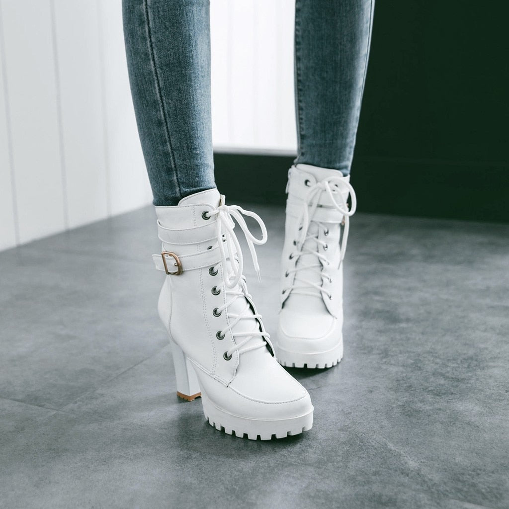 Funki Findz | Boots | Women's Block Heel Buckle Strap Ankle Boots