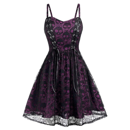 Funki Findz | Dresses | Women's Gothic Skull Lace Mini Dress
