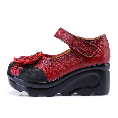 Funki Findz | Shoes | Women's Cute Red Flower Leather Wedges