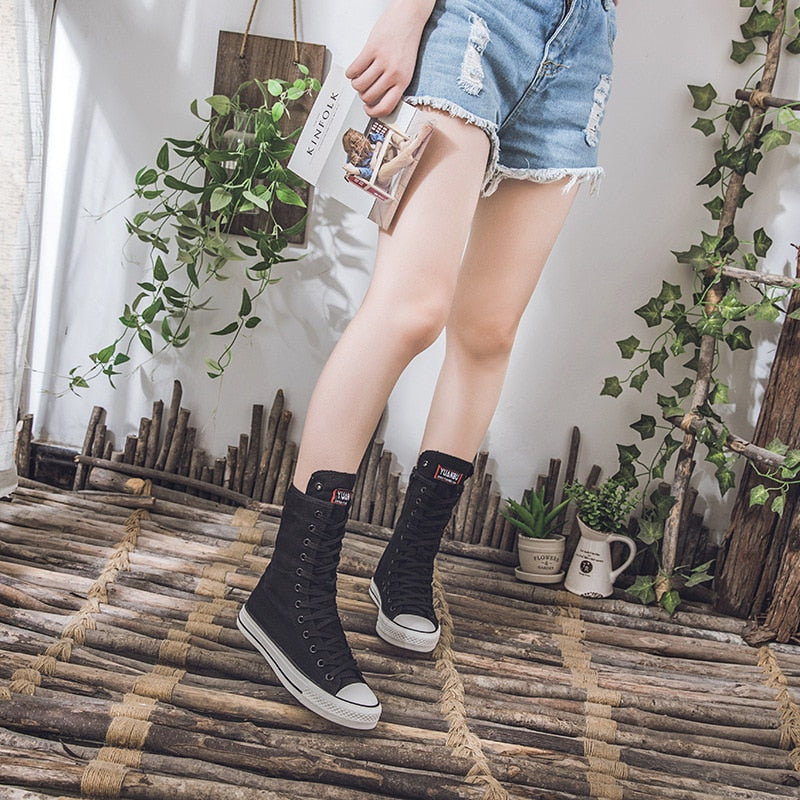 Funki Findz | Boots | Women's Calf-High Flat Canvas Sneakers