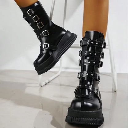 Funki Findz | Boots | Women's Gothic Mid-Calf Platform Boots