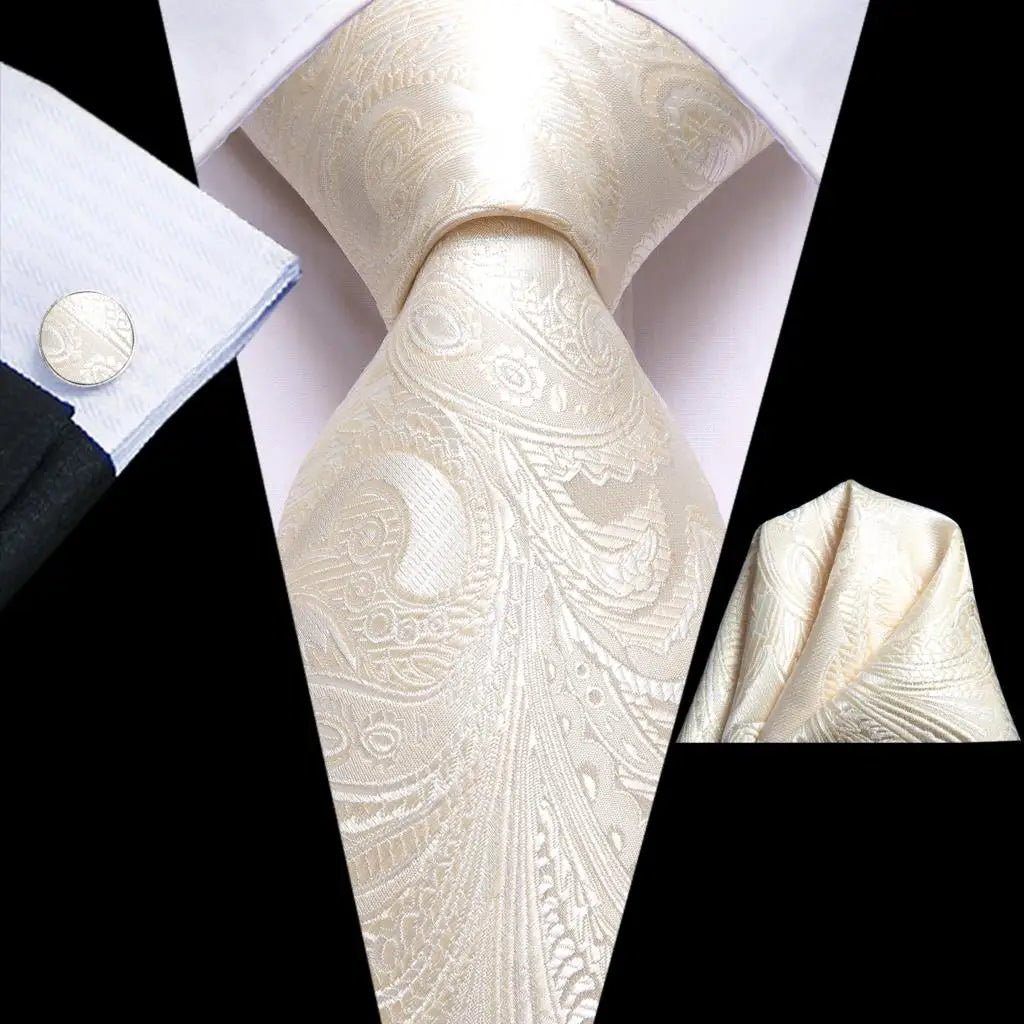 Funki Findz | Neckties | Men's 3pcs White Silk Wedding Tie Sets