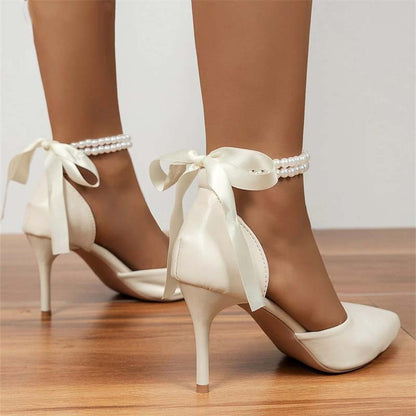 Funki Findz | Shoes | Women's Pearl and Satin Tie Bridal Shoes