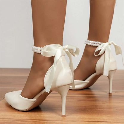 Funki Findz | Shoes | Women's Pearl and Satin Tie Bridal Shoes