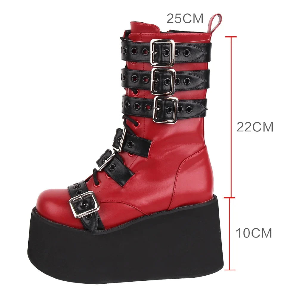Funki Findz | Boots | Women's Gothic Buckle Strap Biker Boots