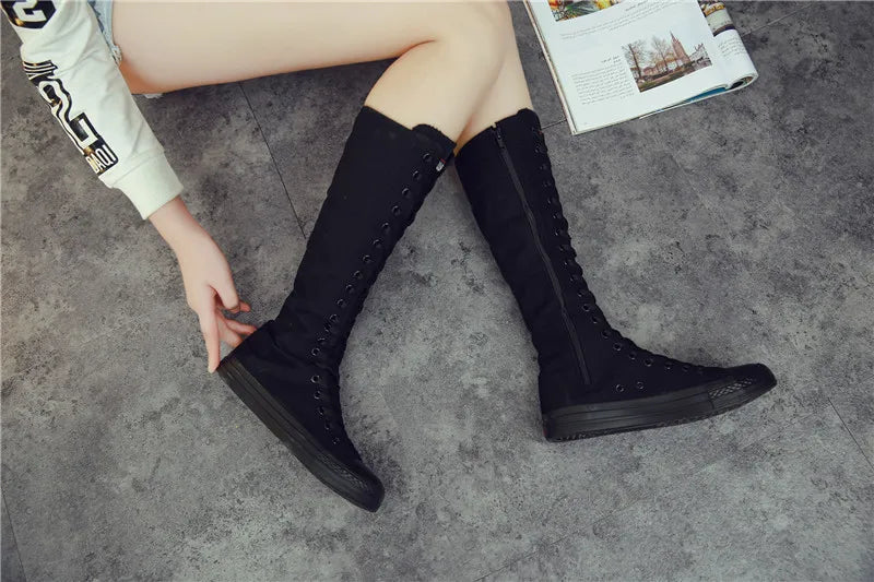 Funki Findz | Boots | Women's Canvas Knee High Lace Up Boots