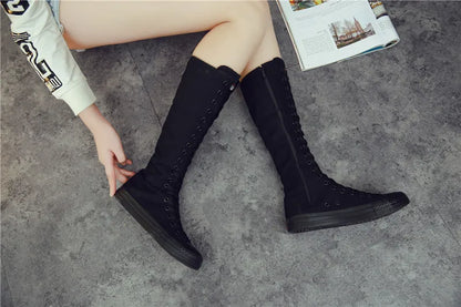 Funki Findz | Boots | Women's Canvas Knee High Lace Up Boots