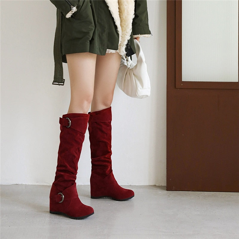 Funki Findz | Boots | Women's Mid-Calf Suede Wedge Boot