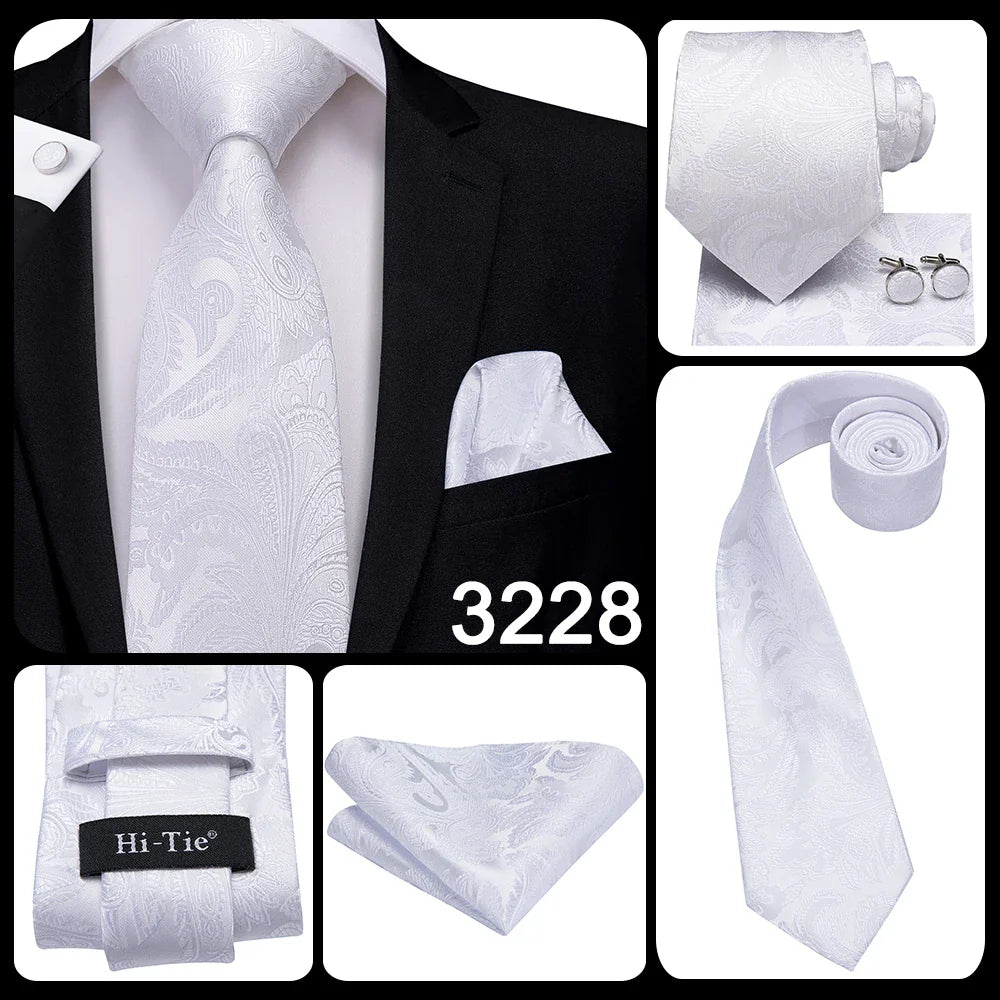 Funki Findz | Neckties | Men's 3pcs White Silk Wedding Tie Sets