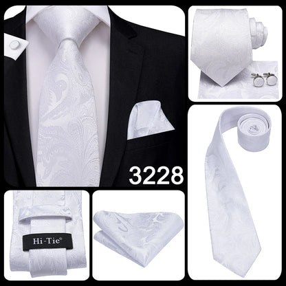 Funki Findz | Neckties | Men's 3pcs White Silk Wedding Tie Sets