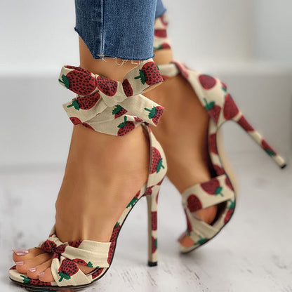 Funki Findz | Shoes | Women's Canvas Fruit Print Ankle Tie Heels