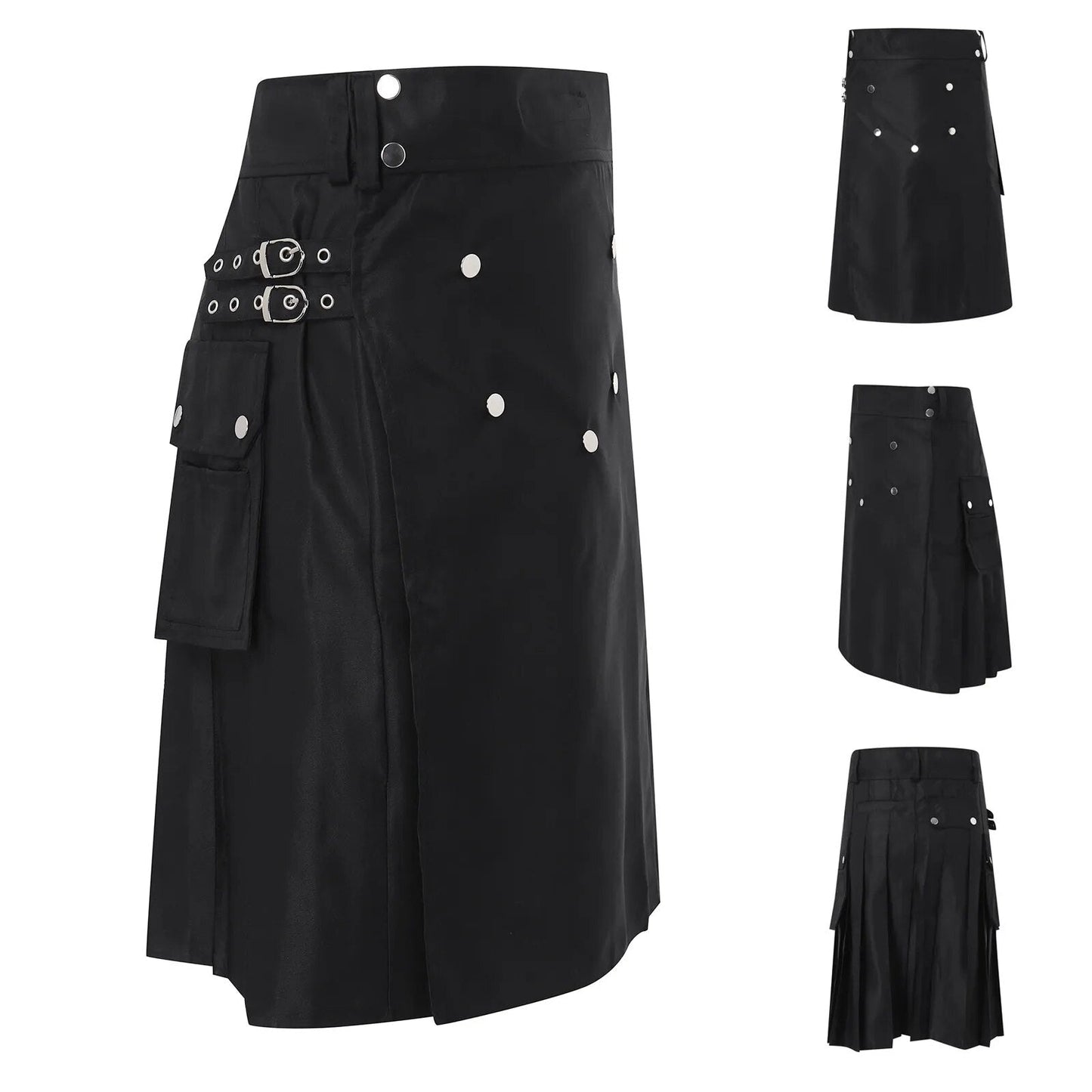 Funki Findz | Skirts | Men's Black Pleated Gothic Kilt | Cargo Skirt