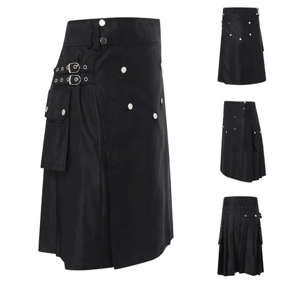 Funki Findz | Skirts | Men's Black Pleated Gothic Kilt | Cargo Skirt