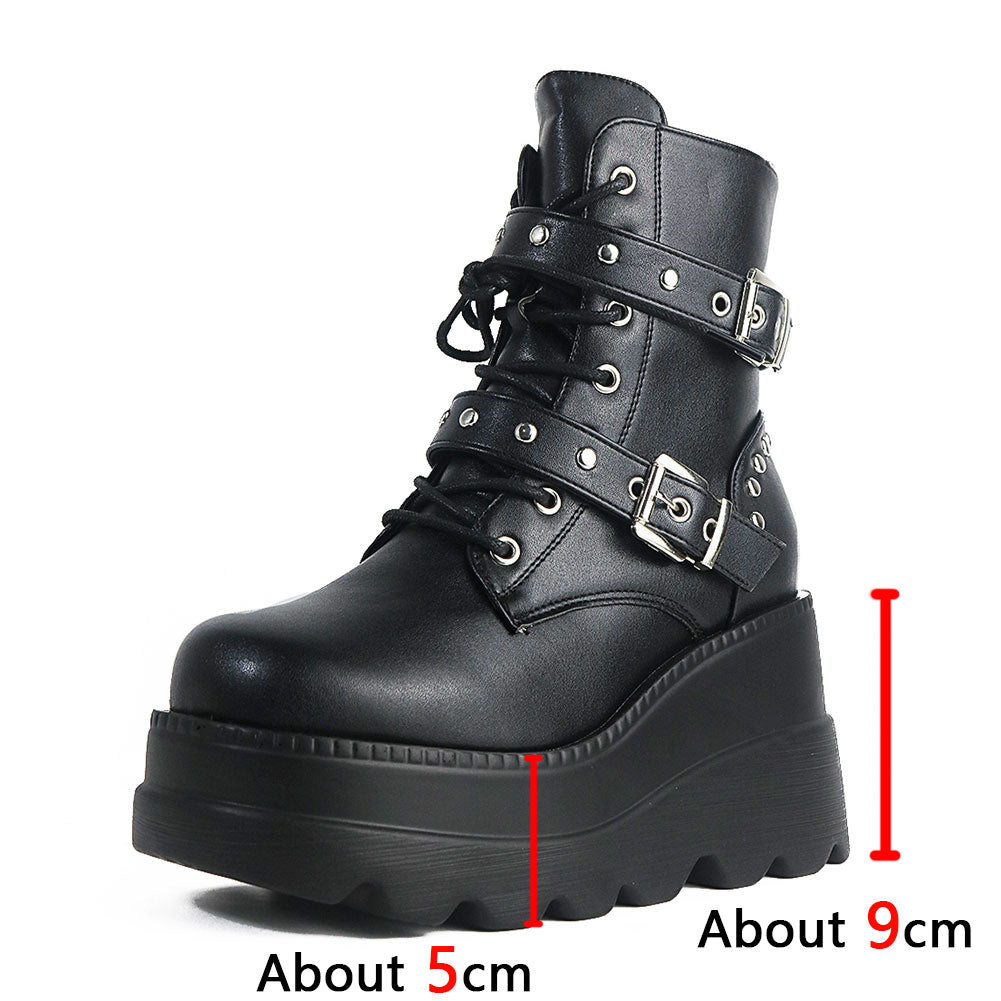 Funki Findz | Boots | Women's Punk Platform Ankle Wedge Boots