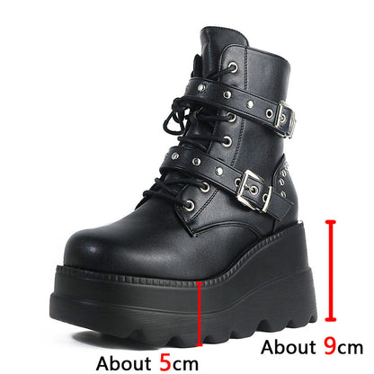 Funki Findz | Boots | Women's Punk Platform Ankle Wedge Boots