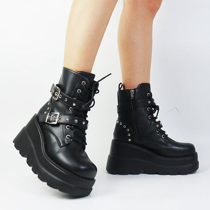 Funki Findz | Boots | Women's Punk Platform Ankle Wedge Boots
