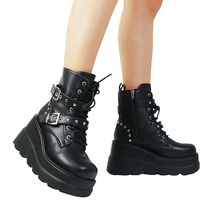 Funki Findz | Boots | Women's Punk Platform Ankle Wedge Boots