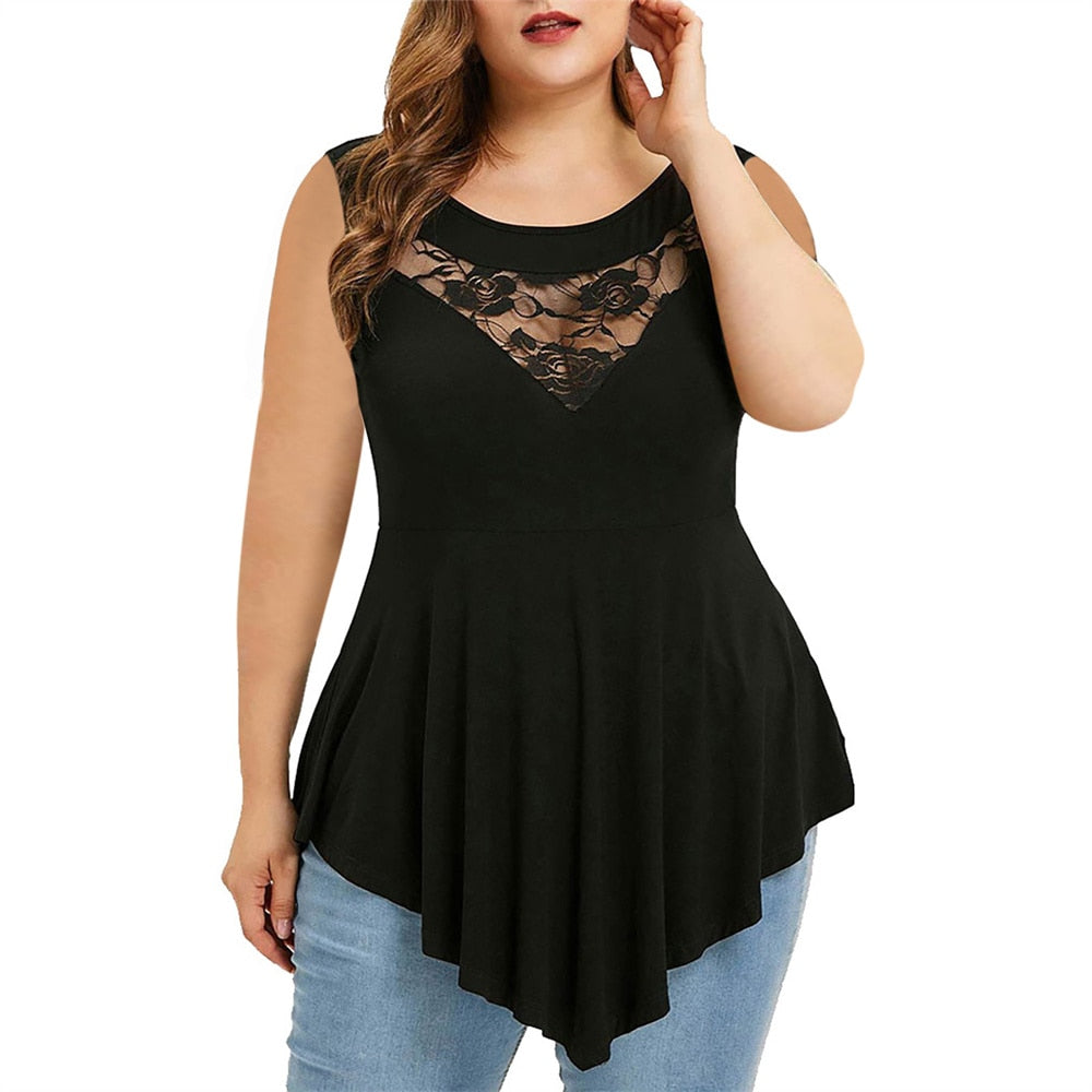 Funki Findz | Shirts | Women's Sexy Lace Spliced Plus Size Shirt