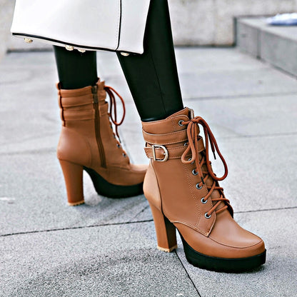 Funki Findz | Boots | Women's Block Heel Buckle Strap Ankle Boots