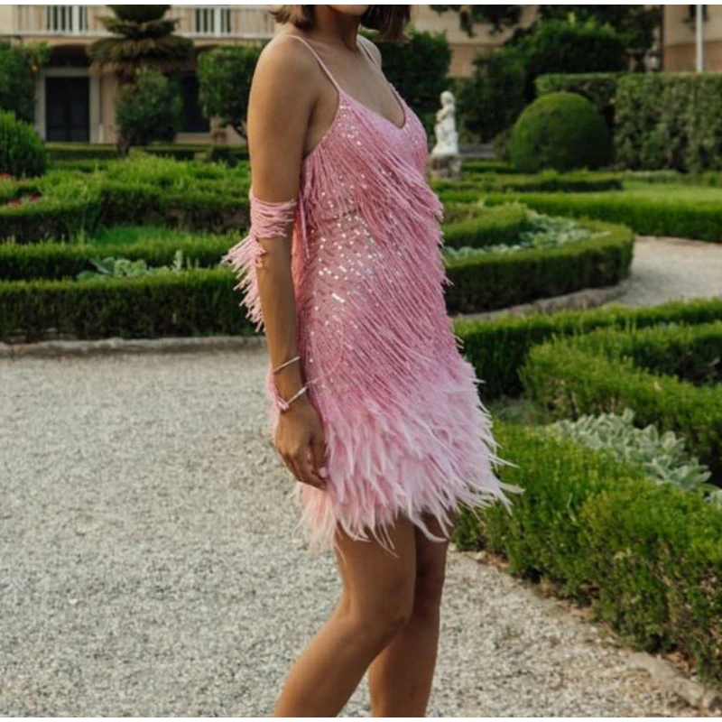 Funki Findz | Dresses | Women's Sequin Feather Fringe Dress