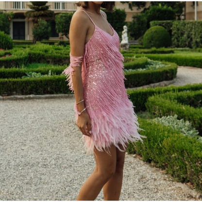 Funki Findz | Dresses | Women's Sequin Feather Fringe Dress