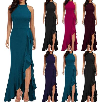 Funki Findz | Dresses | Women's High Split Ruffled Hem Long Dress