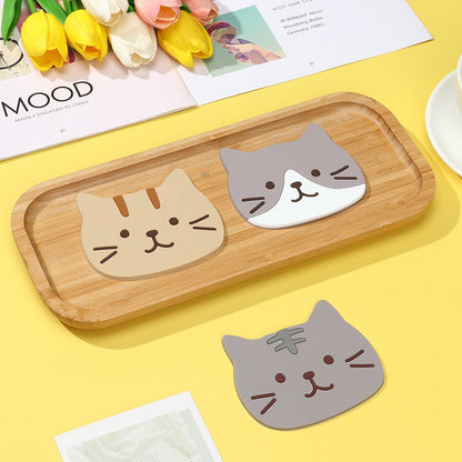 Funki Findz | Coasters | Cute Cartoon Cat Face Cup Mats 6 Pcs