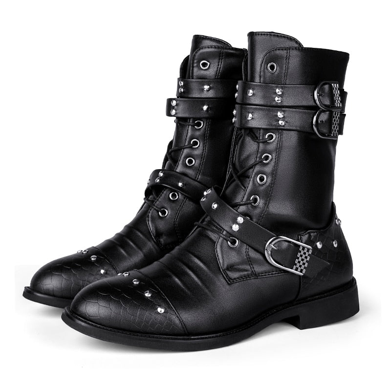 Funki Findz | Boots | Men's Leather Lace Up Buckle Strap Boots