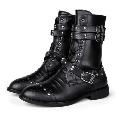 Funki Findz | Boots | Men's Leather Lace Up Buckle Strap Boots