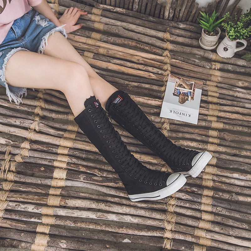 Funki Findz | Boots | Women's Long Lace Up Zipper Canvas Boot